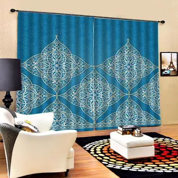 

Modern Home Decoration Living Room Curtains 3d Blue background pattern Customized size Luxury Blackout 3D Window Curtains For