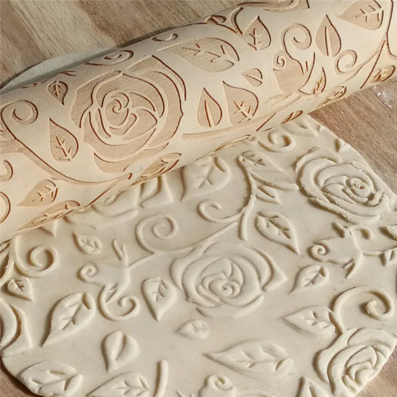

Christmas Wooden Embossing Roll Home Cookies Baking Biscuit Cake Party DIY Tool Flower Pattern
