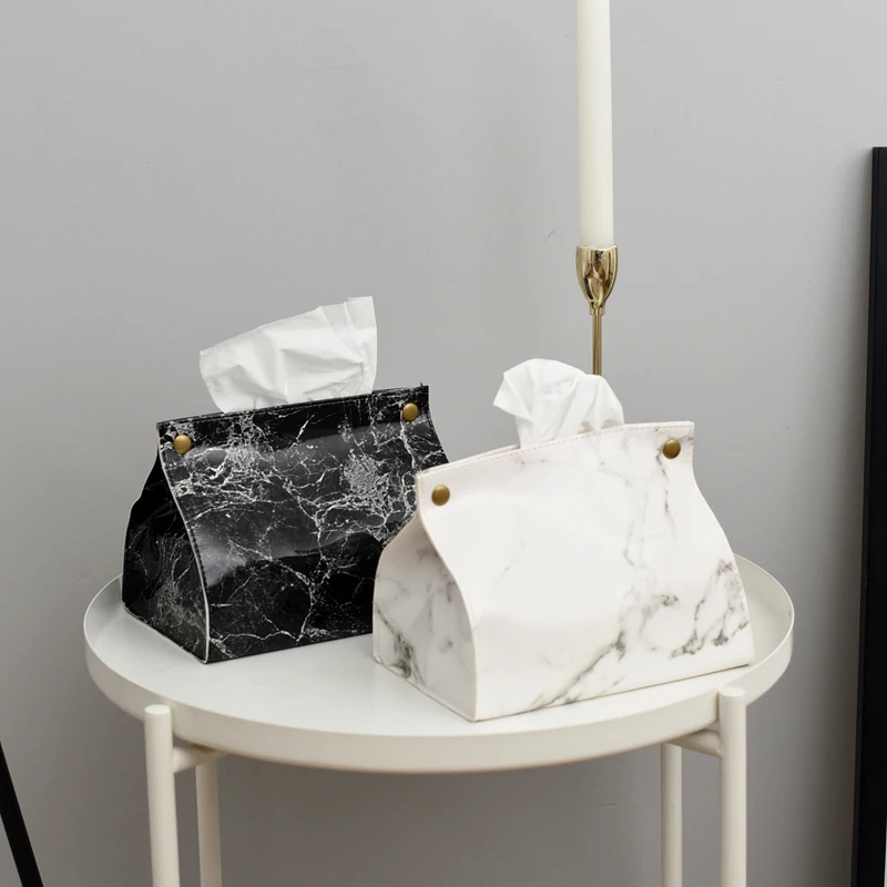 

Tissue Case Box Container PU Leather Marble Pattern Napkin Tissue Holder Papers Bag Cosmetic Box Case Pouch Organizer
