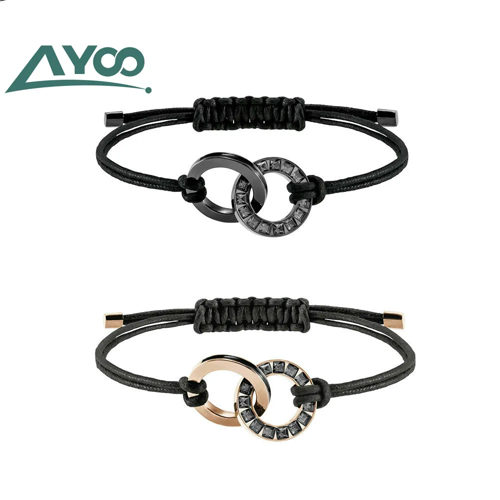 AYoo высокое качество SWA концентрический двойной узел черный браслет Мода для мужчин и женщин пара ювелирных изделий дизайн
