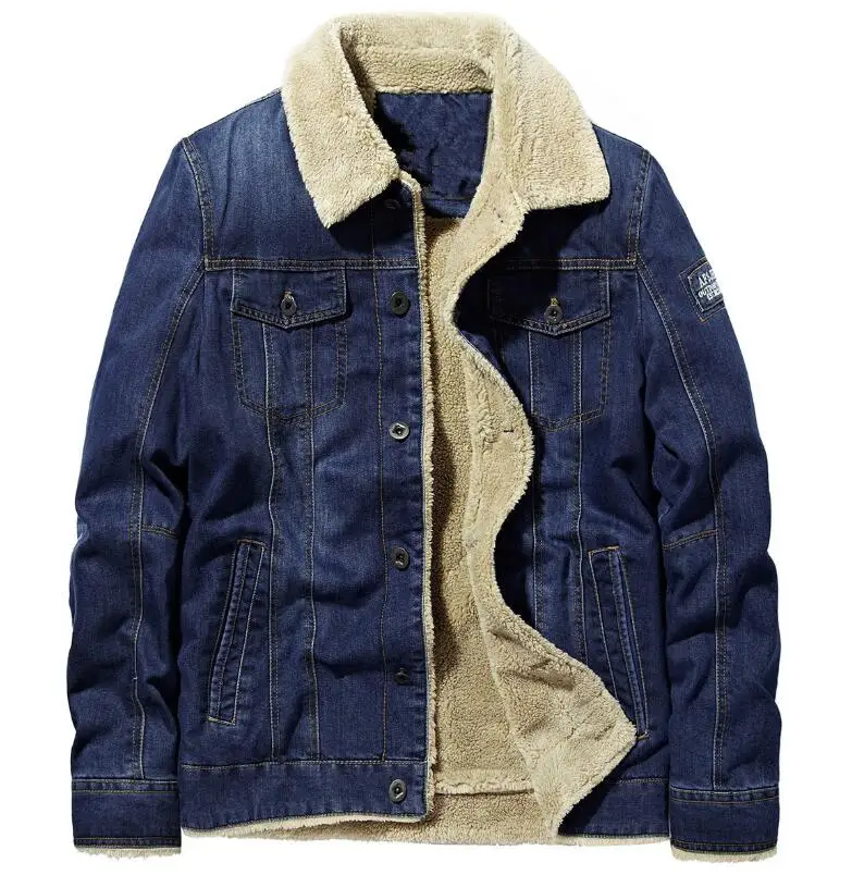 

Denim Jacket Men Winter Casual Plus Velvet Jeans Coats Jaqueta Masculino Man Thicken Fleece Warm Fur Denim Jackets Size 5XL 7XL