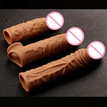 Giant Realistic Condoms For Men Reusable Penis Sleeve For Male Extender Dildo Enhancer Enlargement Condom Male Cock Sex Toys 1