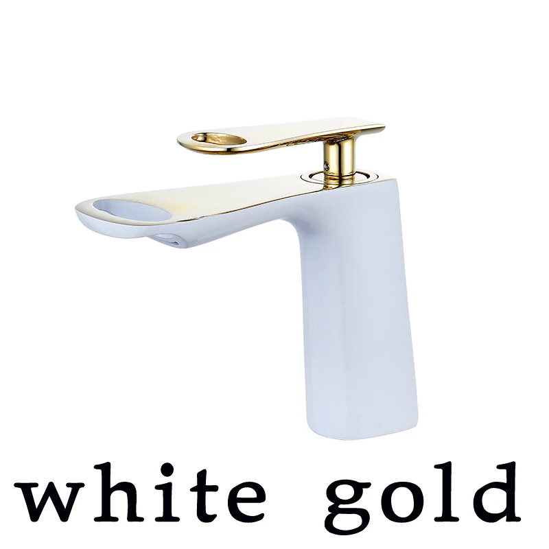WHITE-gold(1) Кран для раковины BAKALA, водопроводный кран для ванной комнаты, однотонный белый, черный, красный, латунный, хромированный, золотой, с одной ручкой, кран для раковины, смеситель - Цвет: WHITE-gold(1)