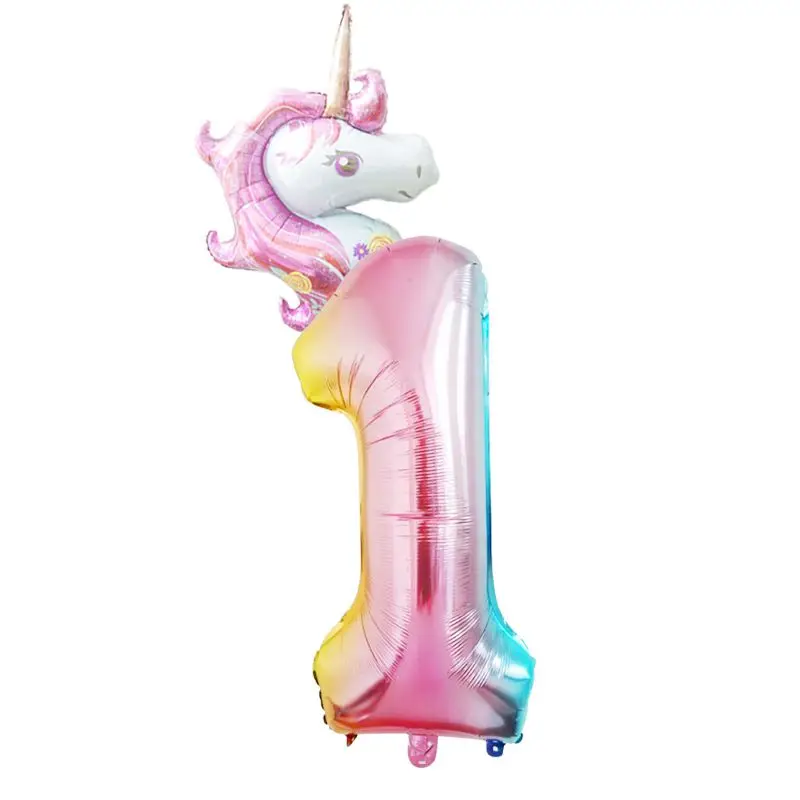 32inch Rainbow Number Balloon Foil Balloons Unicorn Birthday Party Silk Sash Girl Happy Birthday Party Decoration Headband Crown
