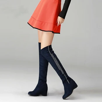

2020 Autumn Winter Sexy Elastic Flock Slim Fit Over The Knee Boots Women Rhinestones thigh ladies High heel Thigh High botas