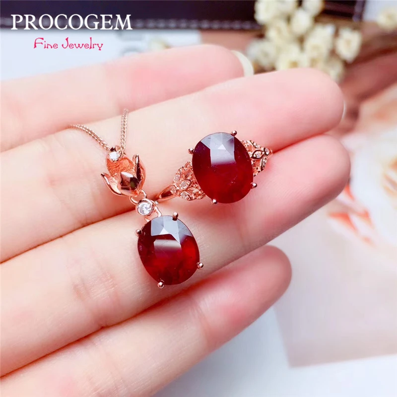 Женский Ювелирный Комплект PROCOGEM красный драгоценный камень с натуральным
