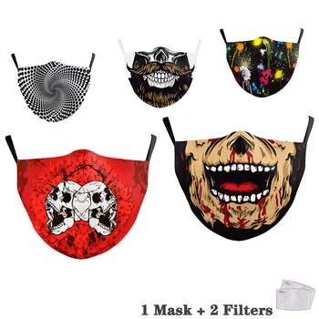 

3D Print Adults Cotton Face Masks Skull Personality Fashion Breathable Dustproof Mouth Cover Reusable Watercolor Facemask