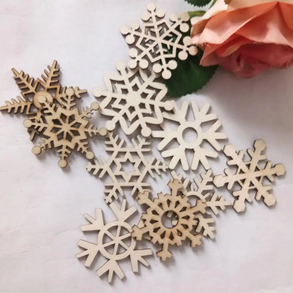

15Pcs Wooden Christmas Snowflake Ornament Hollowed-out Santa Claus Pendant Charms Christmas Tree Decoration for home New Year