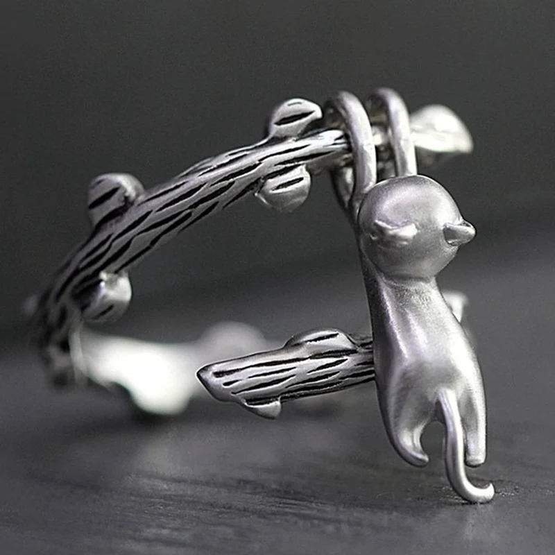 Climbing Cat Rings Adjustable Climbing The Branches Of The Kitten Party Finger Ring Jewelry Climbing Cat Rings Adjustable Climbing The Branches Of The Kitten Party Finger Ring Jewelry