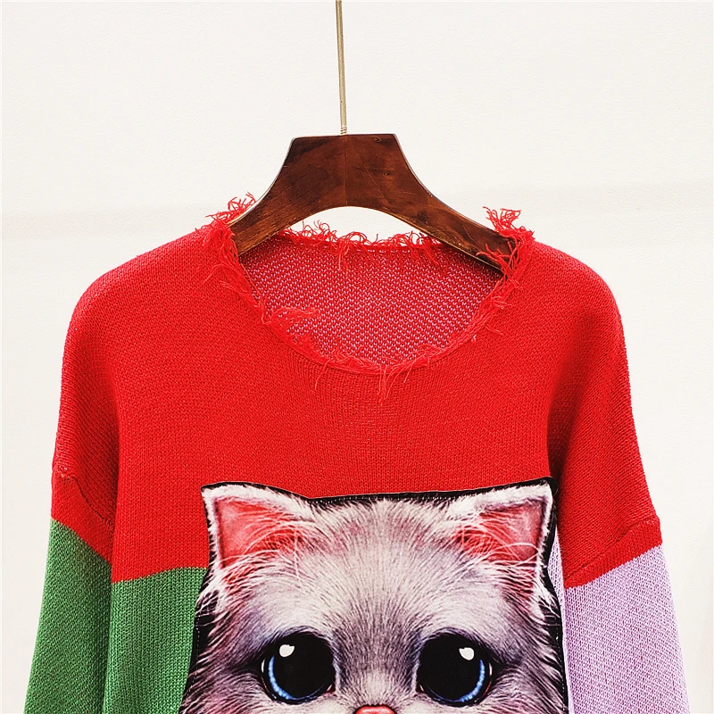 Autumn Jumper Women Streetwear Sweater Loose Pull New Cartoon Sequins Letter Bat Sleeve Befree Colour Knitted Sweaters Jacket