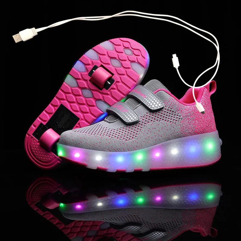 Glowing Sneakers Skate Wheels Roller Casual-Shoes Girl Kids Children Lighted Flashing