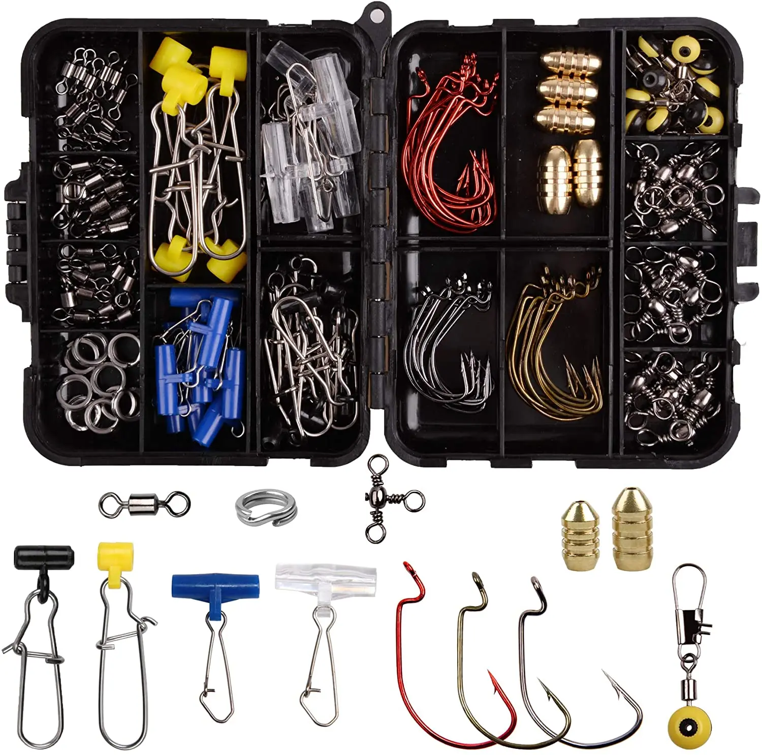 

130pcs Fishing Accessories Kit Fishing Rolling Swivels, Crossline 3 Way Swivels, Sinker Slides, Split Rings ,Fishing Tackle Box