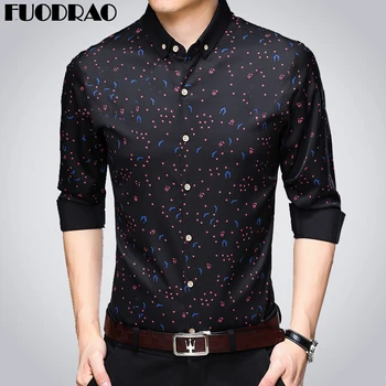 

New Shirt Men Business Casual Shirt Print Long Sleeve Camisa Masculina Slim Fit Chemise Homme Men Clothing E007
