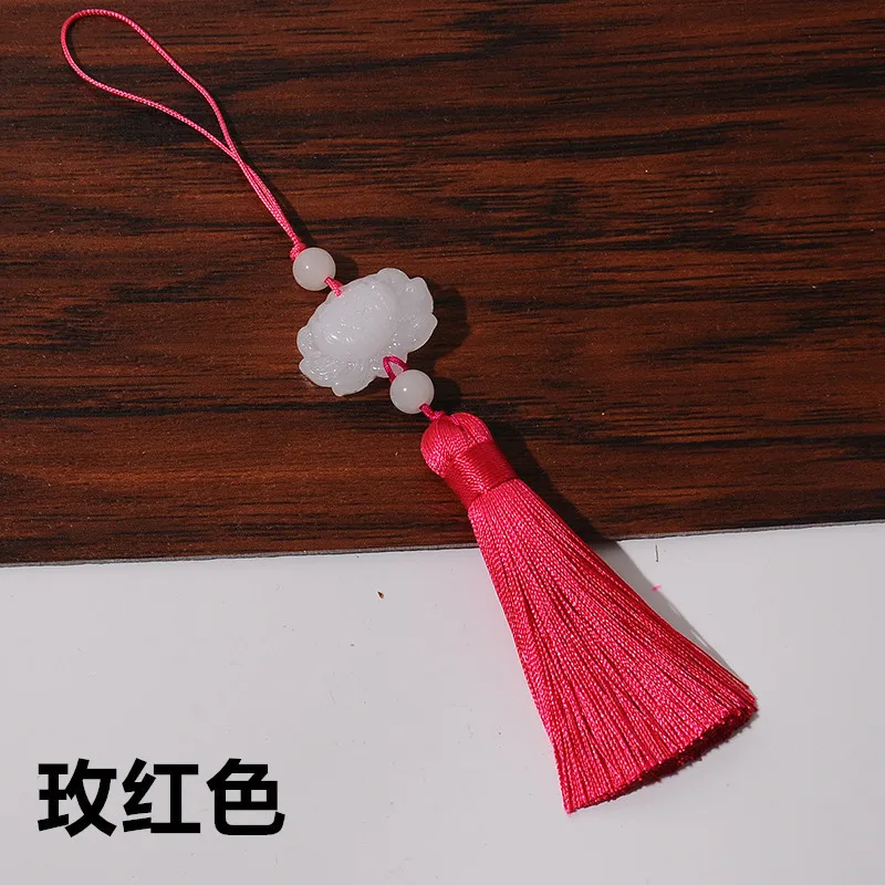 Short White Jade Lotus Mizuho Chinese Knot Tassels Pendant Antique Style Chinese Clothing Decorative Pendant Childrenswear Acces