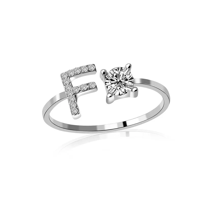 Новые 26 букв открытые, кольца на палец для женщин ювелирные изделия Серебряное кольцо Femaler регулируемое кольцо для мужчин Золотое Винтажное кольцо BFF Femme обручальное кольцо - Цвет основного камня: silver F