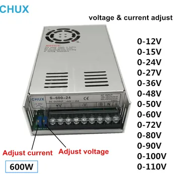 

CHUX 600W Switching Power Supply 0-12v 15v 27v 24v 36v 48v 50v 60v 72v 80v 90v 100v 110v Adjustable Voltage and current SMPS