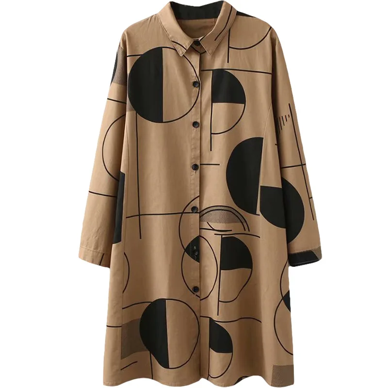 

Plus Size Casual Blouses 2019 Autumn Women Fashion Loose Long Sleeve Cotton circle of printing Shirts K72-1003
