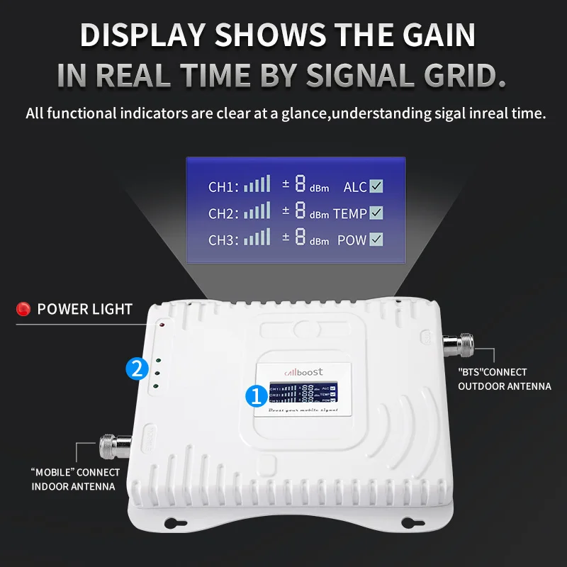 Callboost 트라이밴드 신호 향상 강화 휴대폰 네트워크 부스터, gsm 900 1800 2100 리피터, 850 1700 1900