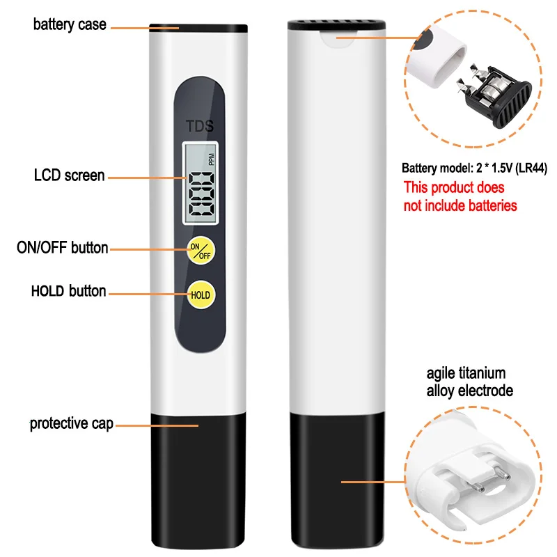 Digital TDS Meter Tester Portable Pen 0.01 High Accurate Filter Measuring Water Quality Purity Test Tool for Aquarium Pool