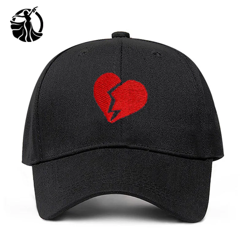 Вышитая красная бейсболка с сердцем, хлопковая бейсболка для мужчин и женщин, хип-хоп шляпа для папы, Кепка для гольфа