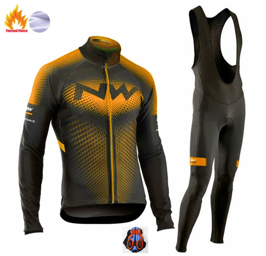 Winter Cycling suit Northwave Pro team Зима с длинным рукавом Велоспорт Джерси комплект MTB велосипед одежда Униформа тепловой флис велосипедный Майо Ropa Ciclismo - Цвет: Winter Cycling suit