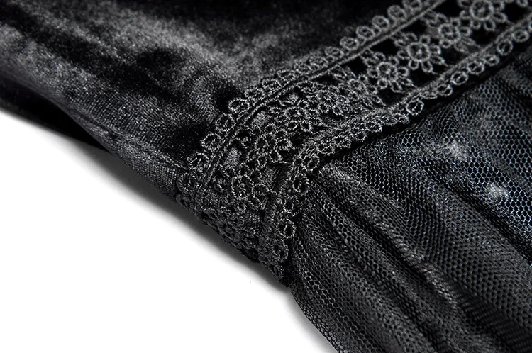 LINGHAN Vintage black Mesh Patchwork Party Dress Women Elegant Embroidery Lantern Sleeve Velvet Dresses Designer New
