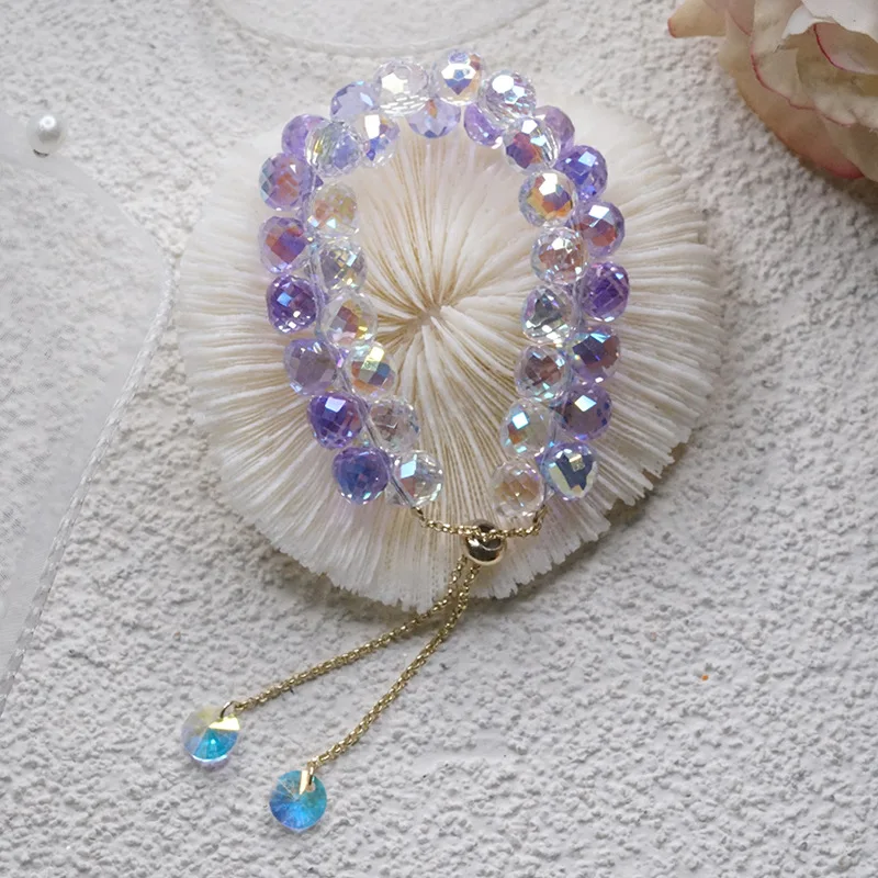 Beaded Bracelet Stone Bead Bracelet Crystal Bracelet Double Row Shining Crystal Adjustable Beaded Strand Bracelets for Women Party Fashion Jewelry YBR461