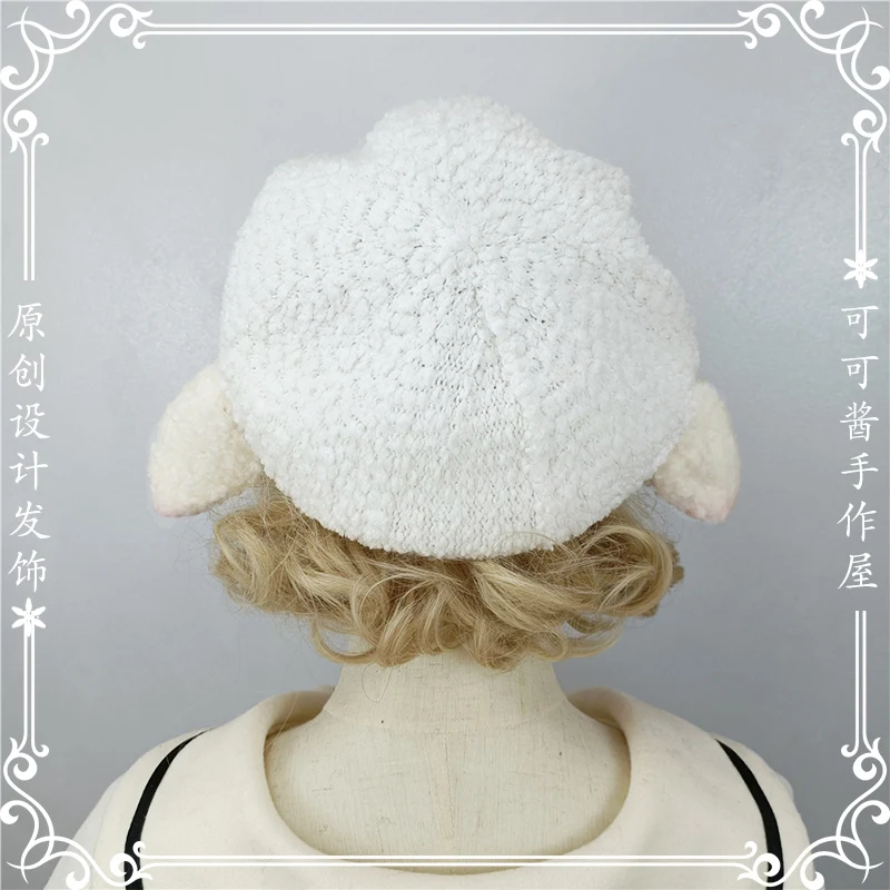 Lolita Sheep Ears Beret Cute Girl Heart Hat Lamb Wool Three