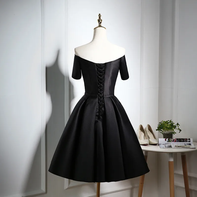 Robe De Soiree, платье для дня рождения, элегантное черное торжественное платье с вырезом лодочкой, Классические атласные вечерние платья с открытыми плечами