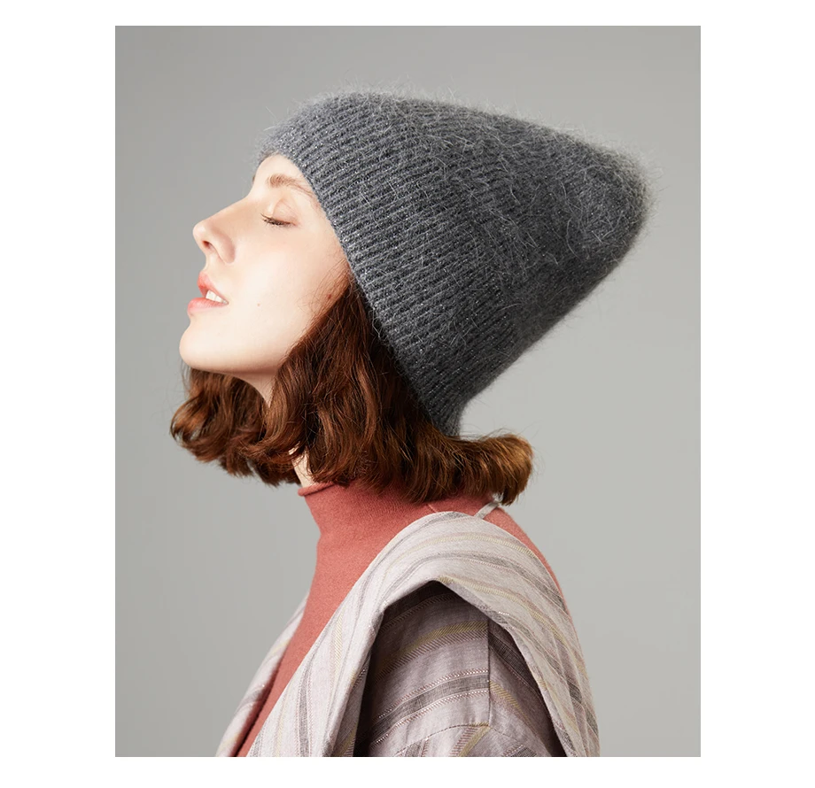Вязаные шапки, зимние женские шапки, теплые шапки Skullies Beanies, высококачественные женские шапки из кроличьей шерсти, женская шапка
