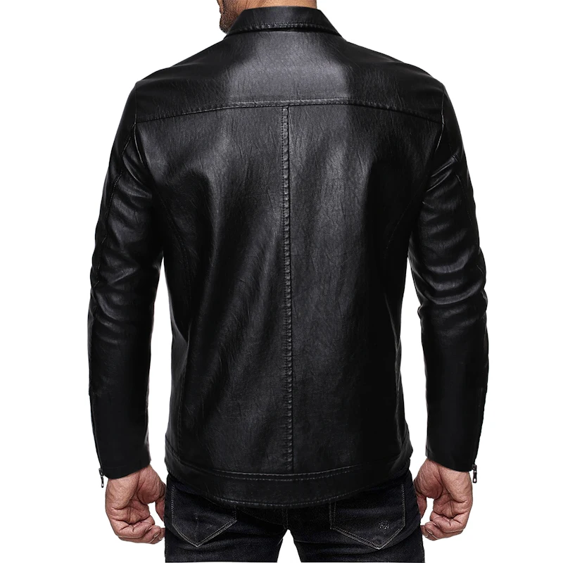 Black Friday New Motorcycle Men's Leather Fashion Lapel Zipper Pocket Full PU Slim Leather Jacket Men