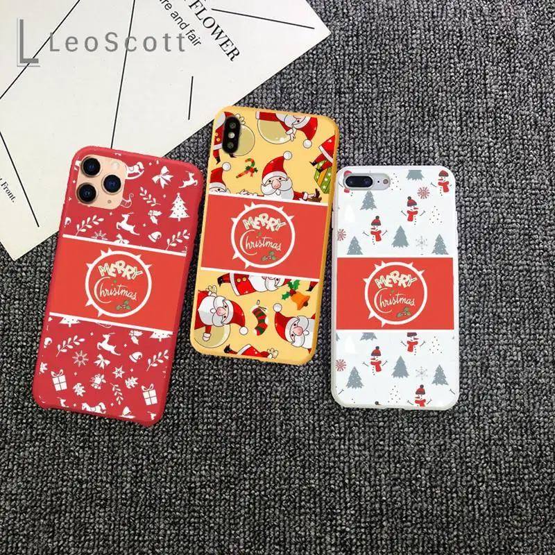 

Merry Christmas Santa Claus Phone Case Candy Color for iPhone 6 7 8 11 12 s mini pro X XS XR MAX Plus