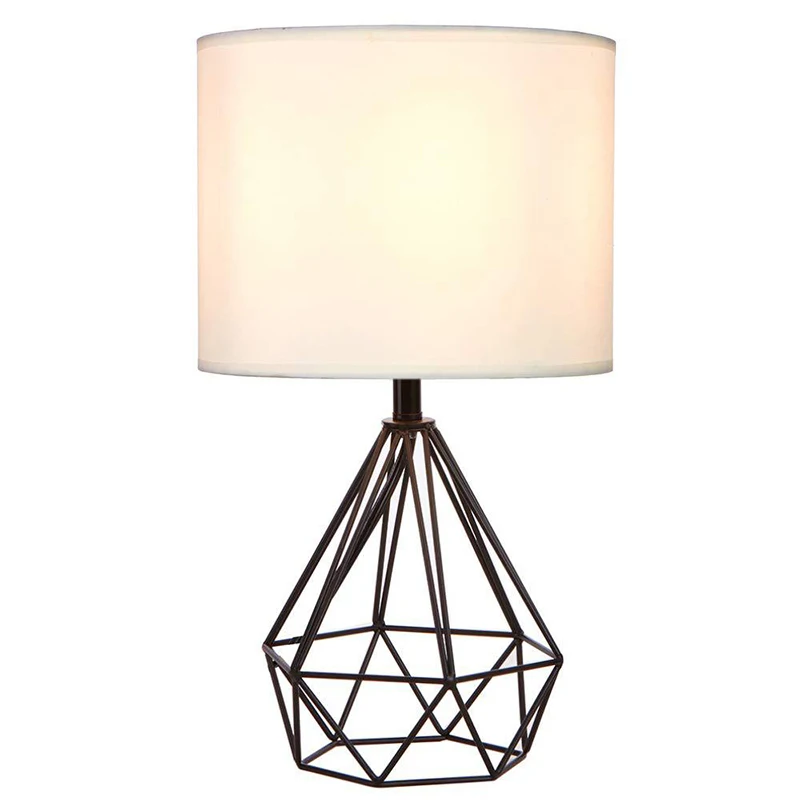 Black Modern minimalist metal paint rose gold hollow diamond design cloth table lamp personality diamond LED lighting bedroom decor - Цвет абажура: Black