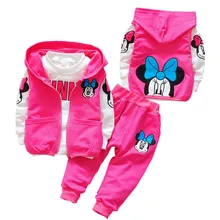 Г., весенний комплект одежды с Минни для маленьких девочек, футболка Топ+ куртка с капюшоном+ длинные штаны комплекты из 3 предметов хлопок, детская одежда с Микки Маусом