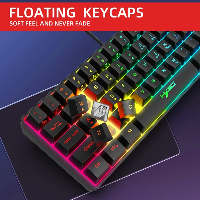 HXSJ Gaming Keyboard 61 Keys RGB Backlit 60 60 Business Keyboard US Wired Wireless Bluetooth Mini