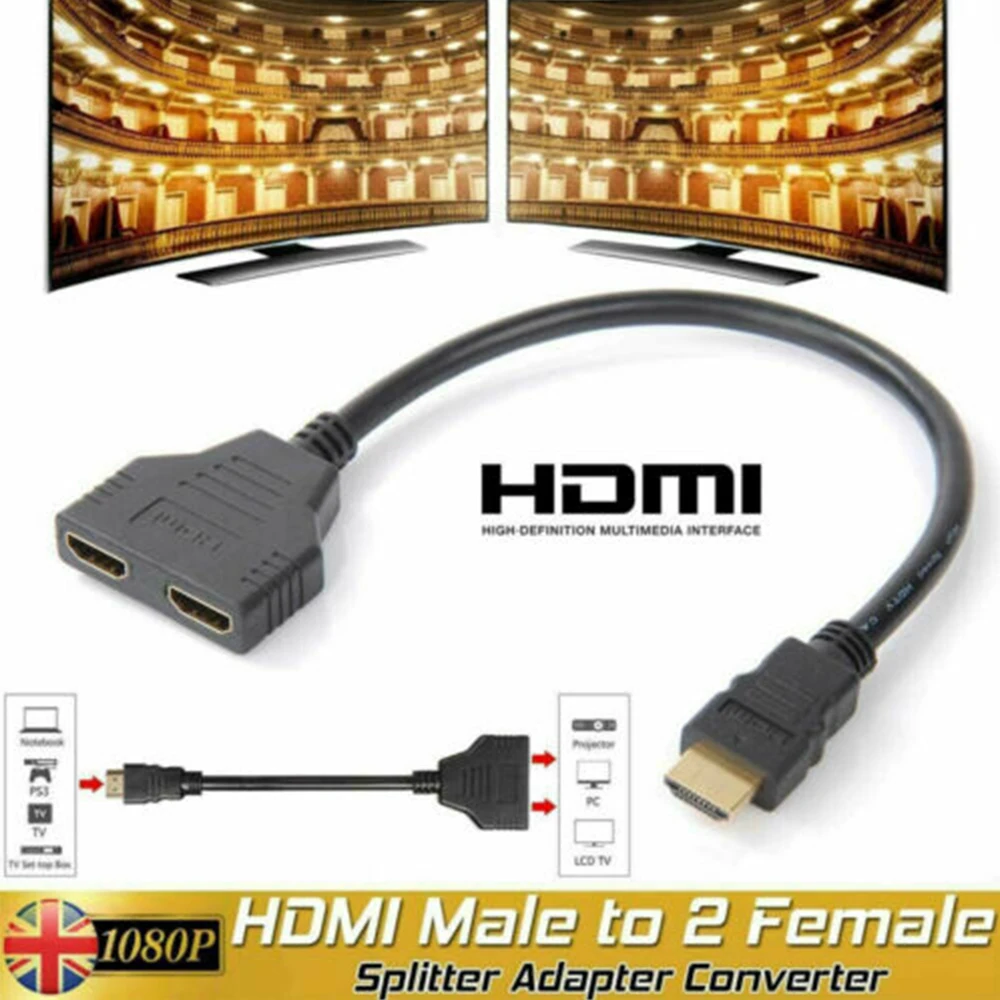 

1080P HDMI Splitter Male to Female Cable Adapter Converter HDMI 1 To 2 HDMI Male To Female Splitter Cable For Games Videos D30