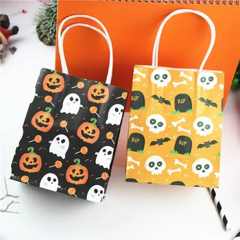 

2019 New Halloween Candy Bag Ghost Demon Bat Pumpkin Cat Skull Pattern Paper Gift Bag Kids Sugar Bag 12pcs