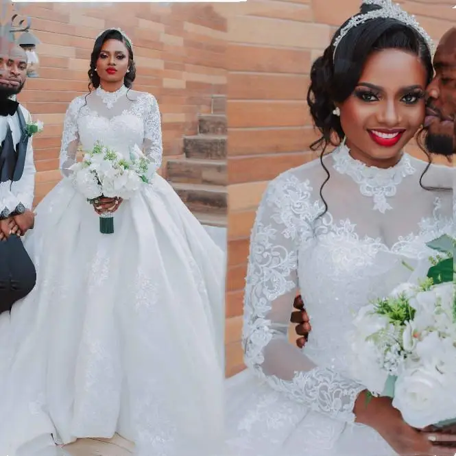 Бальное платье 2021 арабское Aso Ebi Свадебные платья винтажные с длинными рукавами и