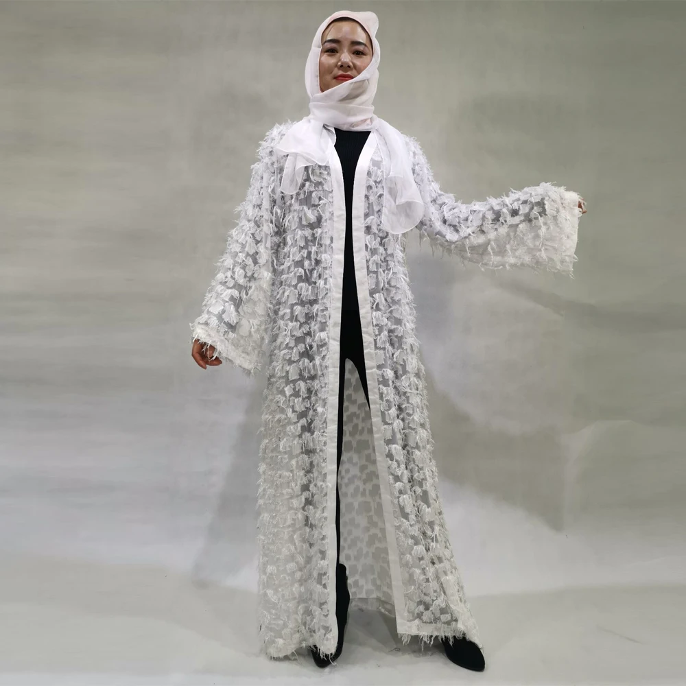 

White Kaftan Dubai Abaya Kimono Turkish Hijab Muslim Dress Islamic Clothing Women Caftan Jilbab Robe Musulmane Femme Islam Giyim