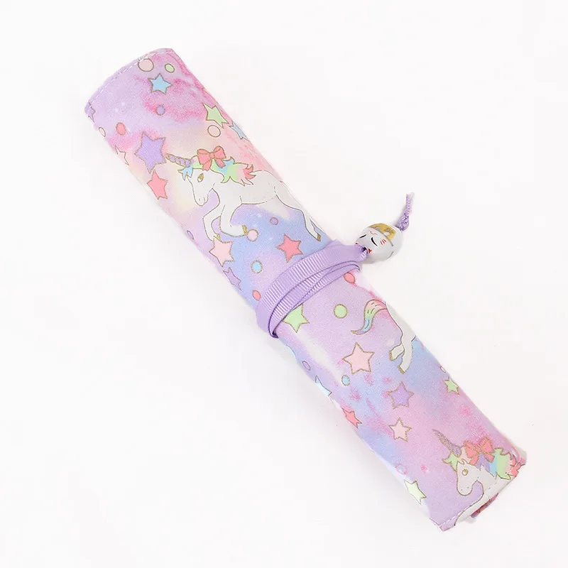 1 pc Pen Wrap Travel Portable Pens Bag Fortune Cat Pendant Unicorn Autumn Harvest Blue Forest Chinese Dragon and Other Patterns - Цвет: Purple Unicorn