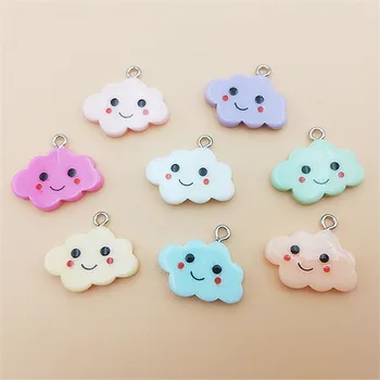 

10pcs Lovely Clouds DIY Earring Pendants Jewelry Finding Resin Smiling Face Clouds Craft Cabochon Charms Making Accessories P37