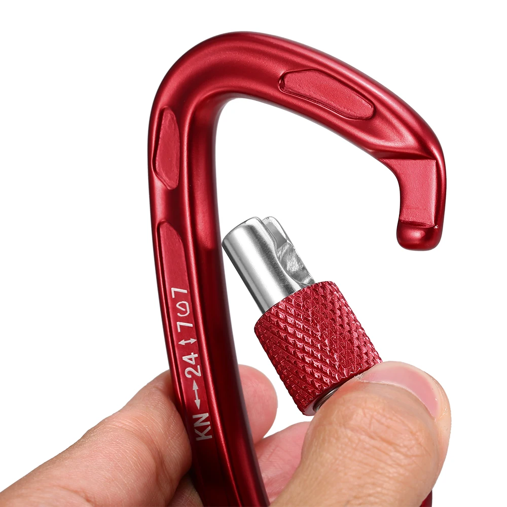 24KN Screw Carabiner Heavy Duty Camping Locking Clips Fishing Climbing Carabiner D-shape Climbing Equipment for Climbing Hiking