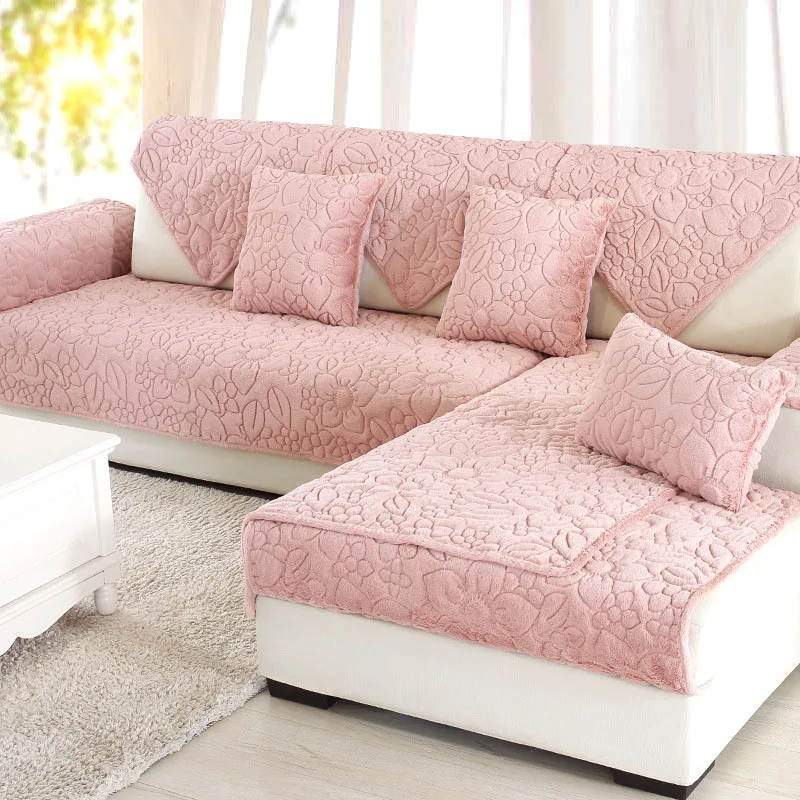 01 Pink Плюшевый стереоскопический рельефный чехол для дивана из хлопка, Нескользящие чехлы для диванов и стульев, коврики для гостиной/гостиной, декоративные l-образные - Цвет: 01 Pink