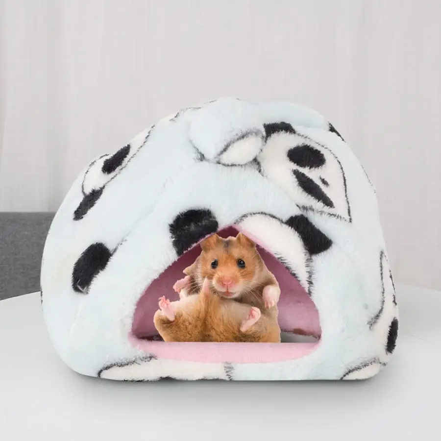 Hamster Cage Panda Shape Sky Blue Winter Thick Plush Cloth Warm Pet Hamster Hedgehog Guinea Pig Play Sleeping Bed