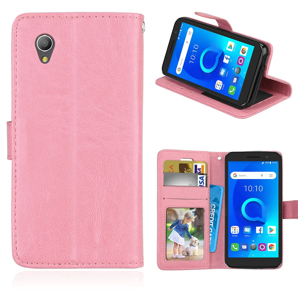 Для Alcatel 1 чехол Флип 5," чехол-кошелек чехол для телефона из искусственной кожи для Alcatel 1 5033D 5033 5033A 5033Y 5033X алькател1 чехол - Цвет: Pink