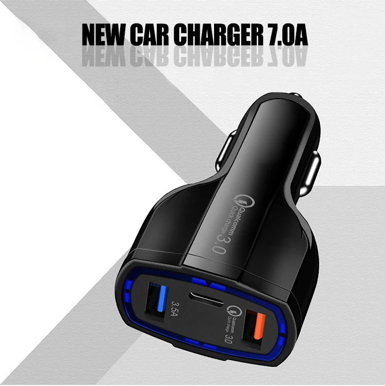 Новое автомобильное зарядное устройство QC3.0 3 порта с интерфейсом type-C 2 USB быстрая зарядка автомобильного телефона портативная автомобильная зарядка для iPhone X Xs 11 Pro Max