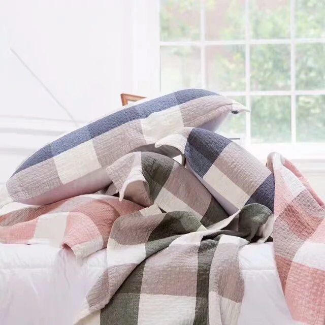 

Pure Cotton Washed Cotton Pillow Towel Three Layers Soft and Breathable Japanese Style Square Classic Lattice Pattern
