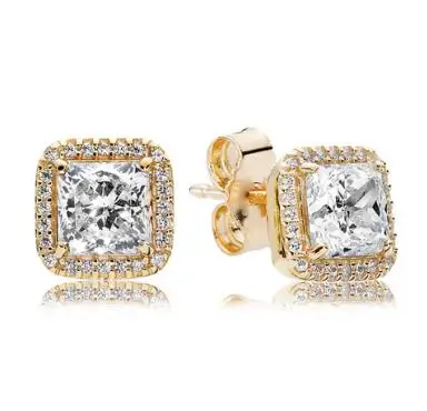 Оригинальные 925 пробы, серебро, золото, вечная элегантность, серьги-гвоздики с цирконием для женщин, свадебный подарок, модное ювелирное изделие