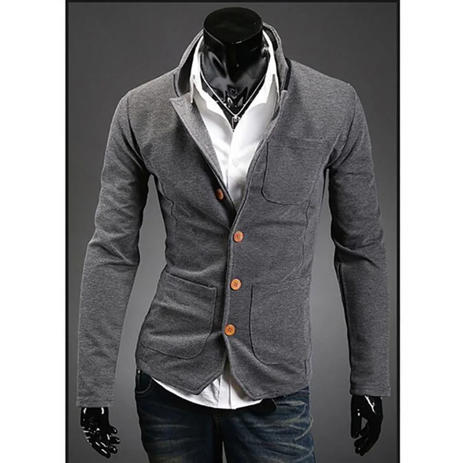 ZOGAA Solid Blazer Men Casual Blazers Slim Fit Stand Collar Men Blazers Suit Multi-pocket Single Breasted Suit Jackets and Coats