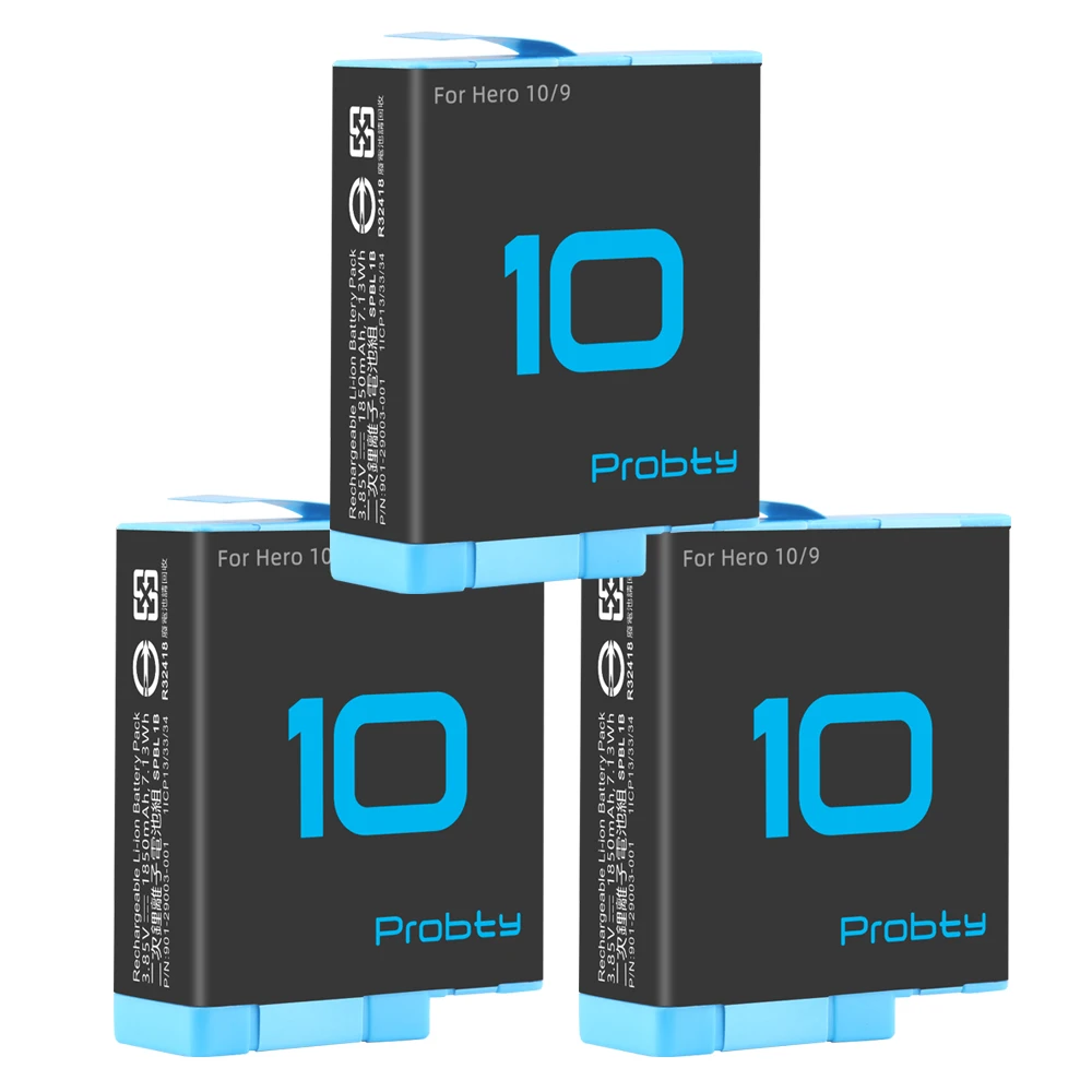 Batterie de 1850mAh pour GoPro Hero 9 et Hero 10, présentée seule avec son connecteur.